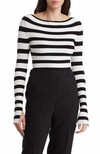 BY DESIGN Amiri Stripe Boat Neck Crop Sweater