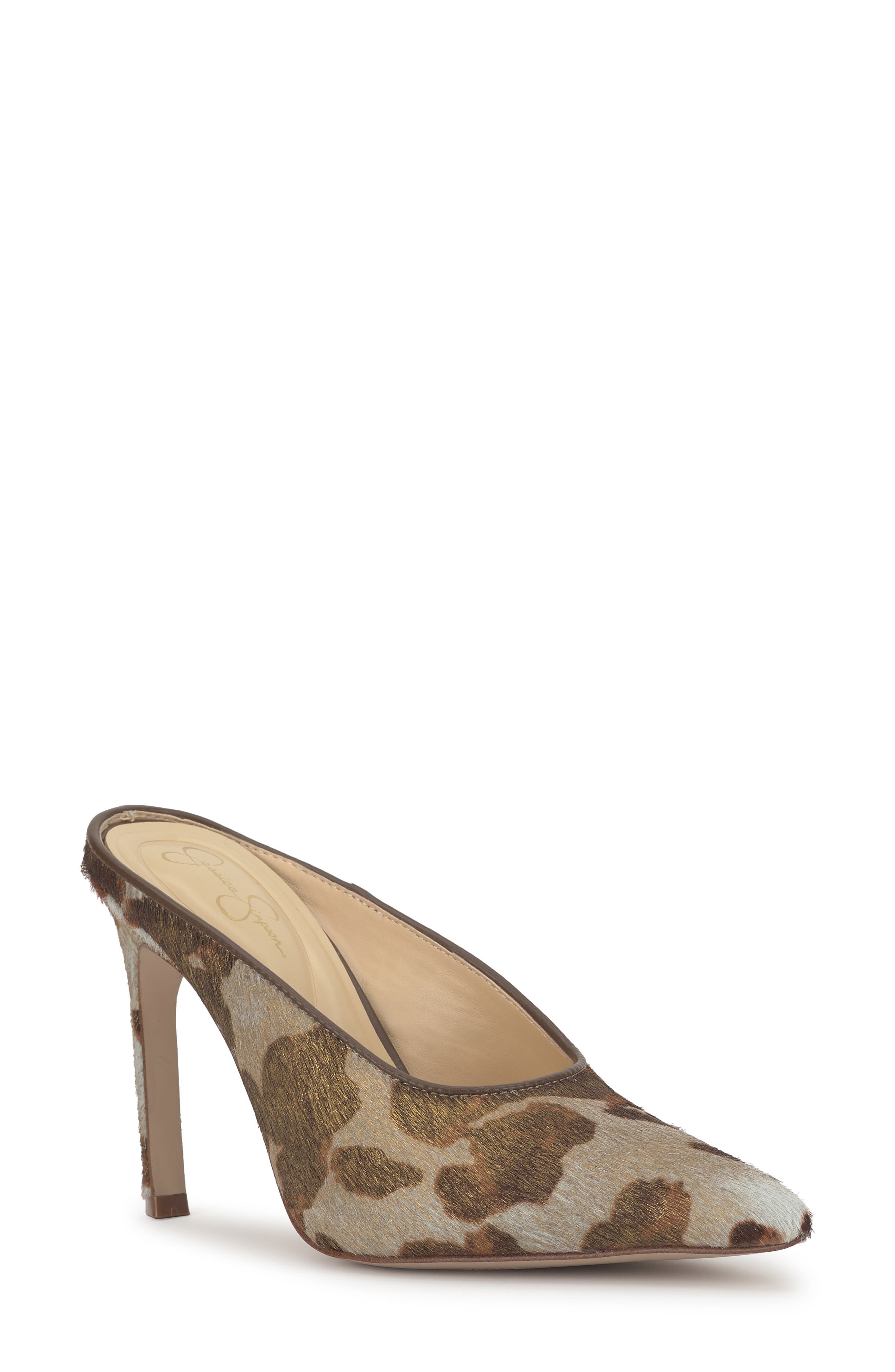 Jessica Simpson Wilix Genuine Calf Hair Pointed Toe Mule, Main, color, Beige/ Gold