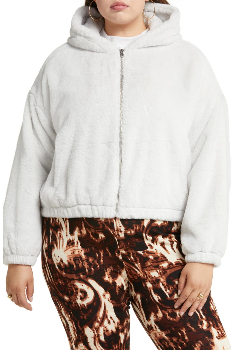 Hooded Faux Fur Jacket, Alternate, color, GREY FOG
