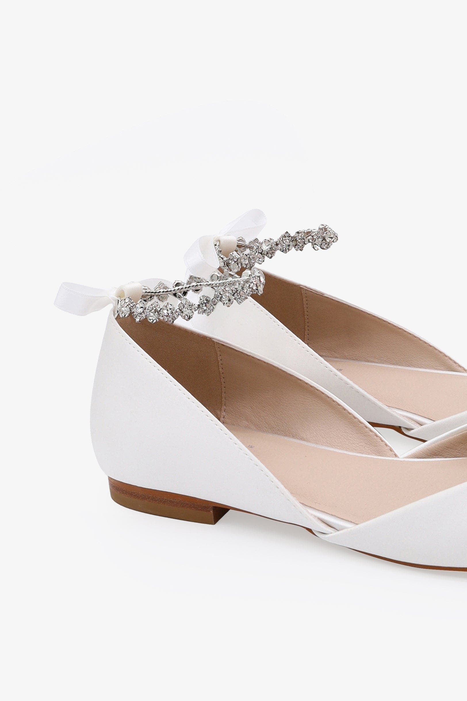 Gloria Satin Round Toe Flat with Amaryllis Strap, Alternate, color, White