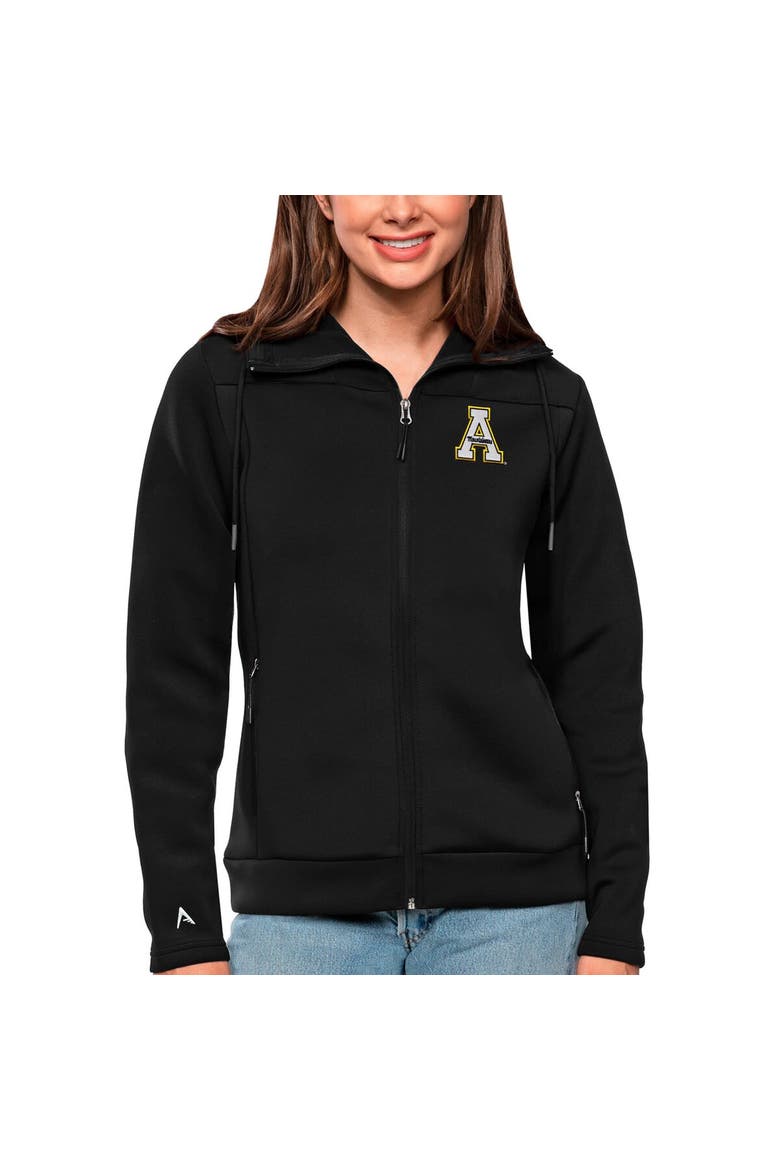 Women's Antigua Black Appalachian State Mountaineers Protect Full-Zip Jacket, Alternate, color, Black