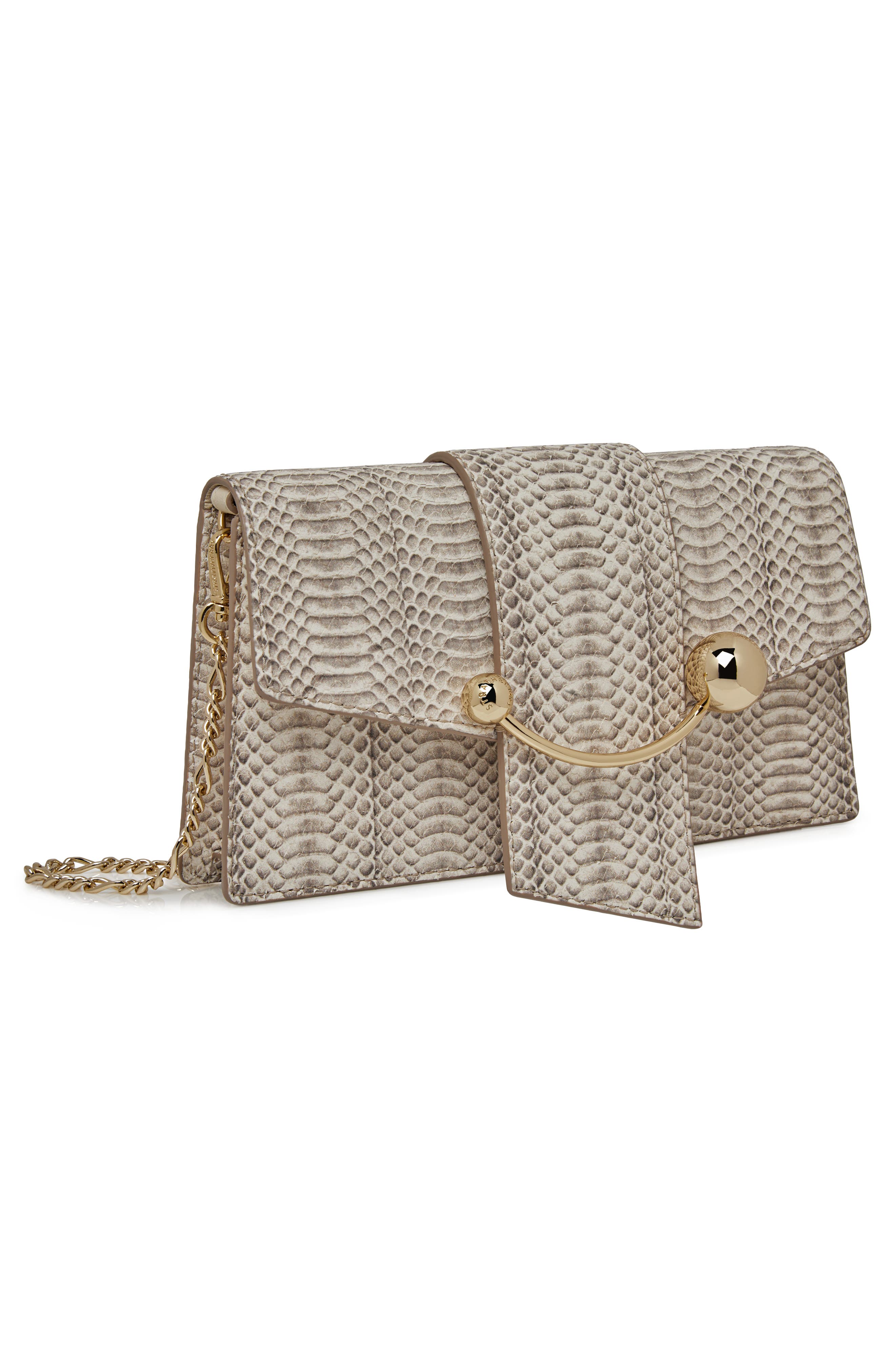 Crescent Snakeskin Embossed Leather Wallet on a Chain, Alternate, color, VANILLA