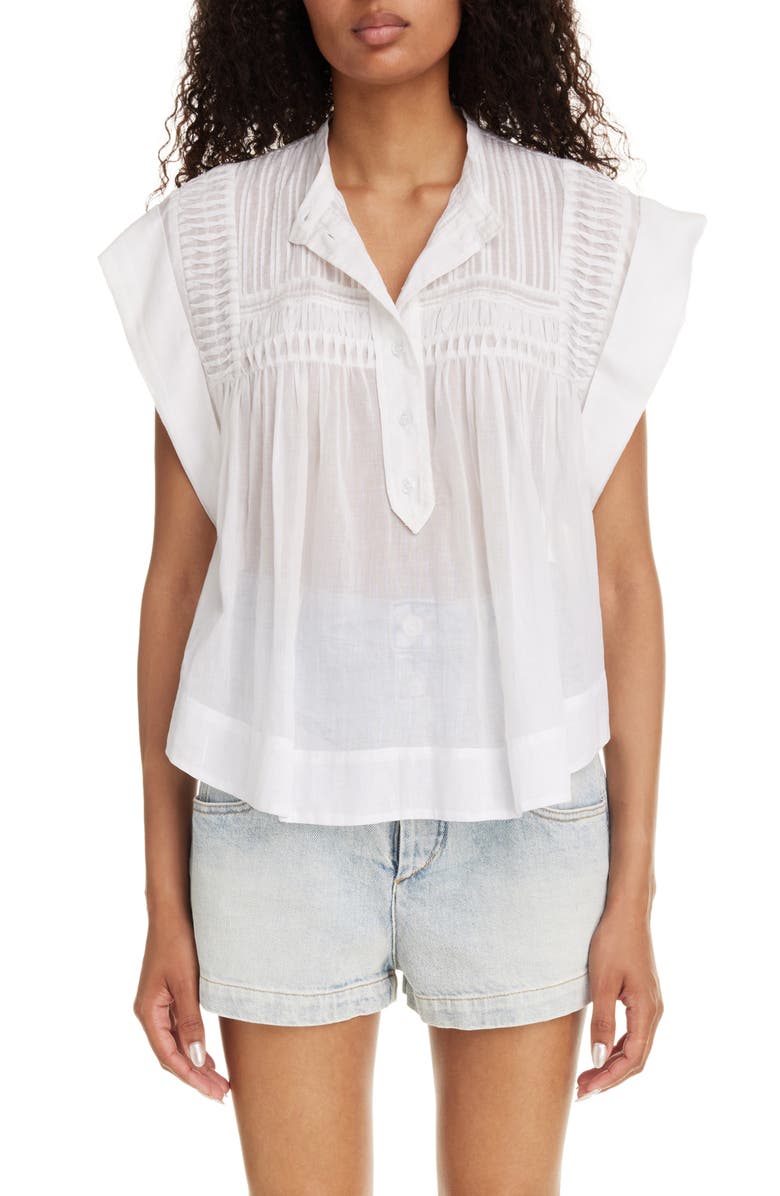 Isabel Marant Étoile Leaza Smocked Yoke Cotton Shirt, Main, color, 