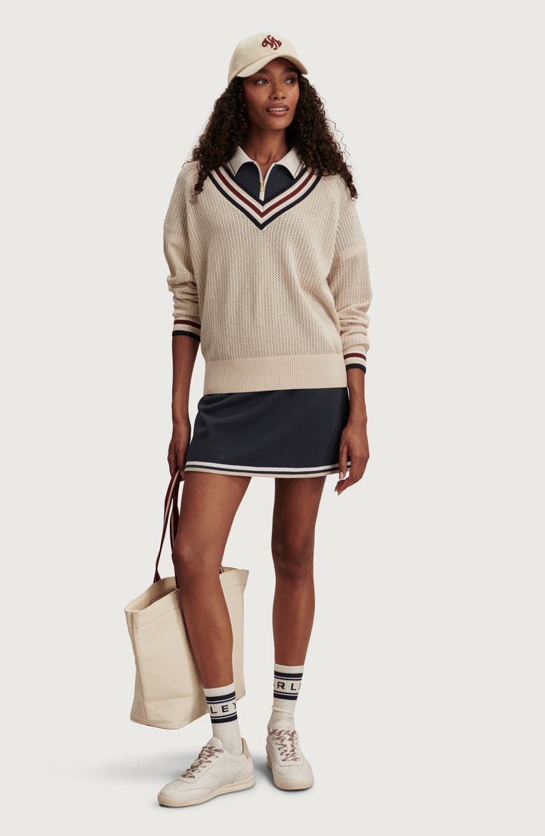 Varley Maurice Open Stitch Cotton V-Neck Sweater, Alternate, color, Oat Milk