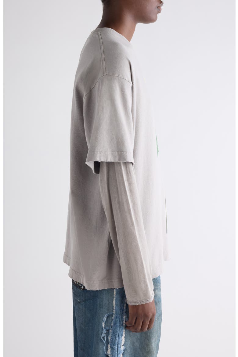 Layered Distressed Long Sleeve Organic Cotton Graphic T-Shirt, Alternate, color, LIGHT GREY
