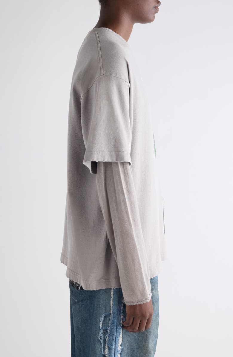 Acne Studios Layered Distressed Long Sleeve Organic Cotton Graphic T-Shirt, Alternate, color, 