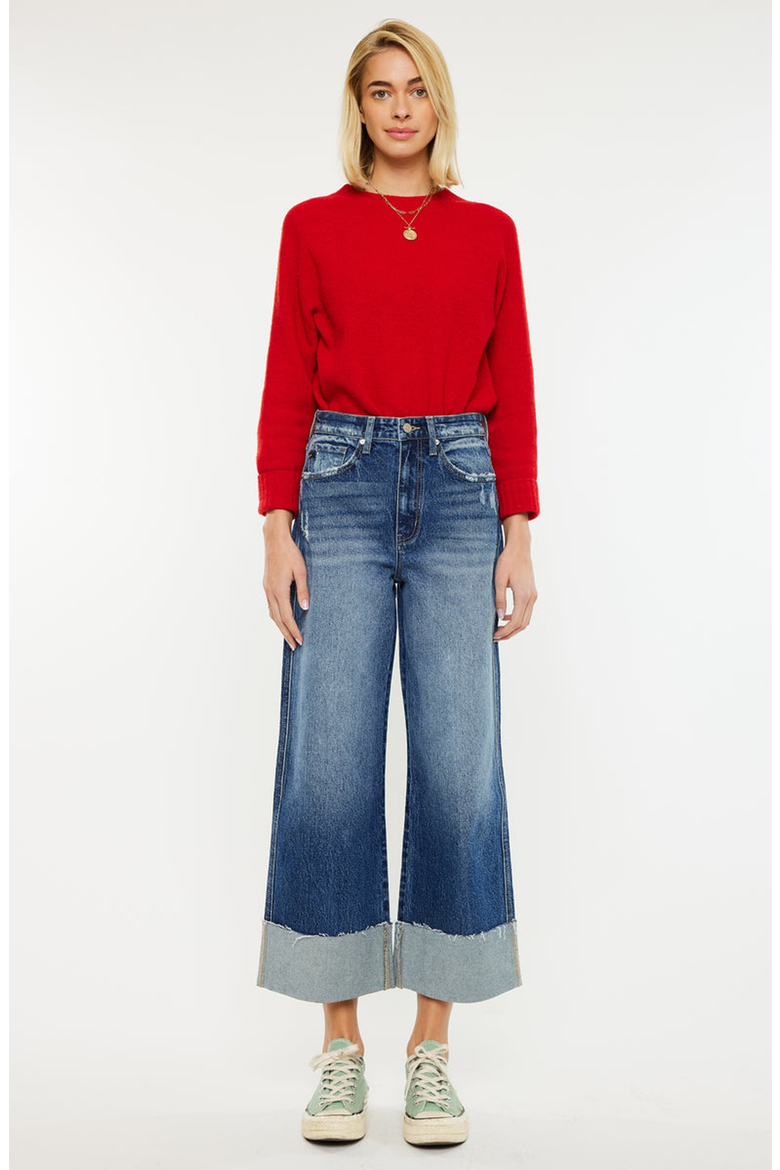 Lynn 90's Cropped Wide Leg Jeans, Main, color, Medium Wash