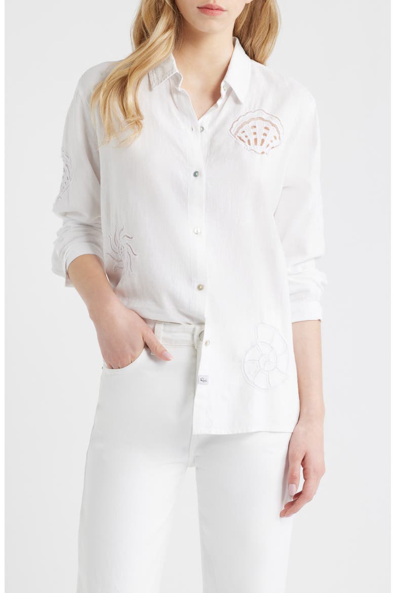 Charli Linen Blend Button-Up Shirt, Main, color, WHITE SEASHELLS