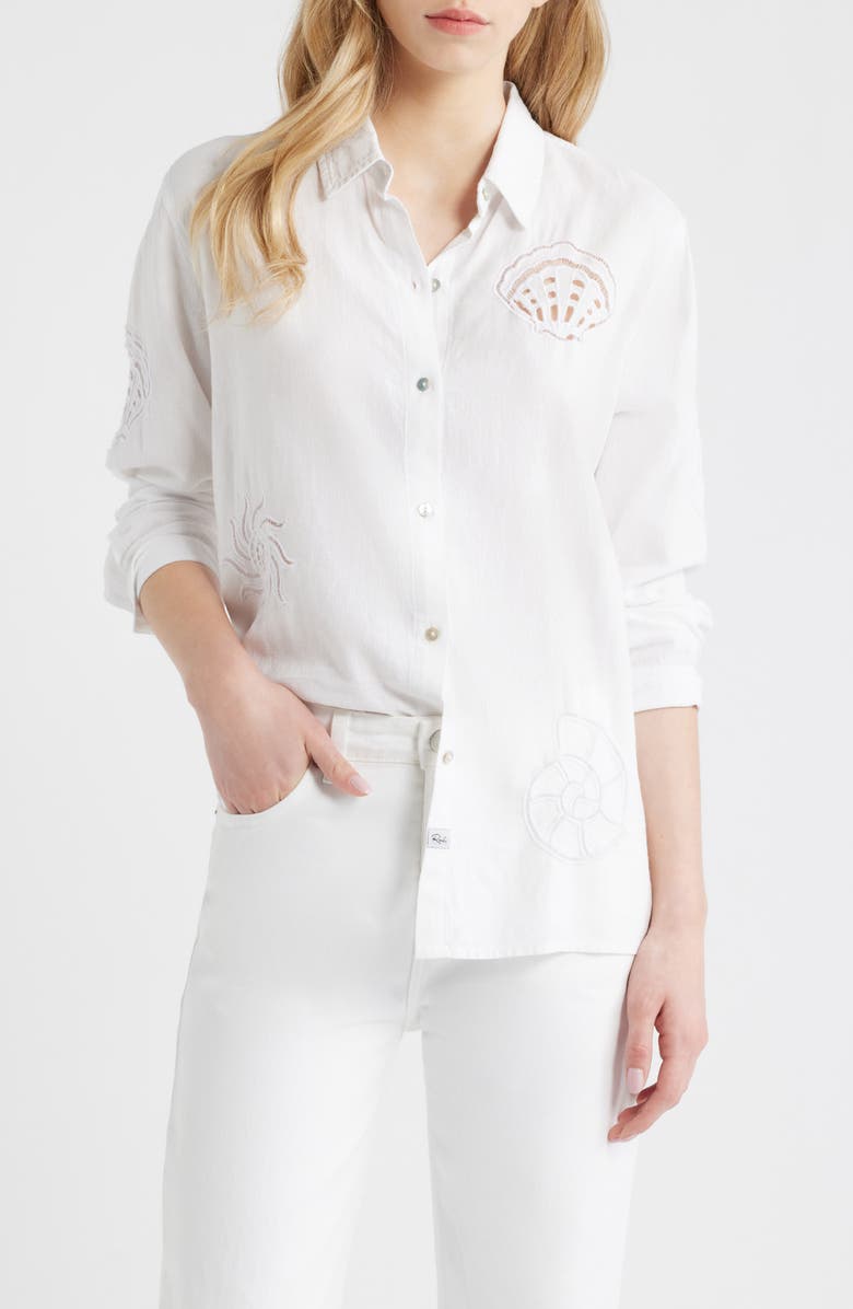 Rails Charli Linen Blend Button-Up Shirt, Main, color, White Seashells