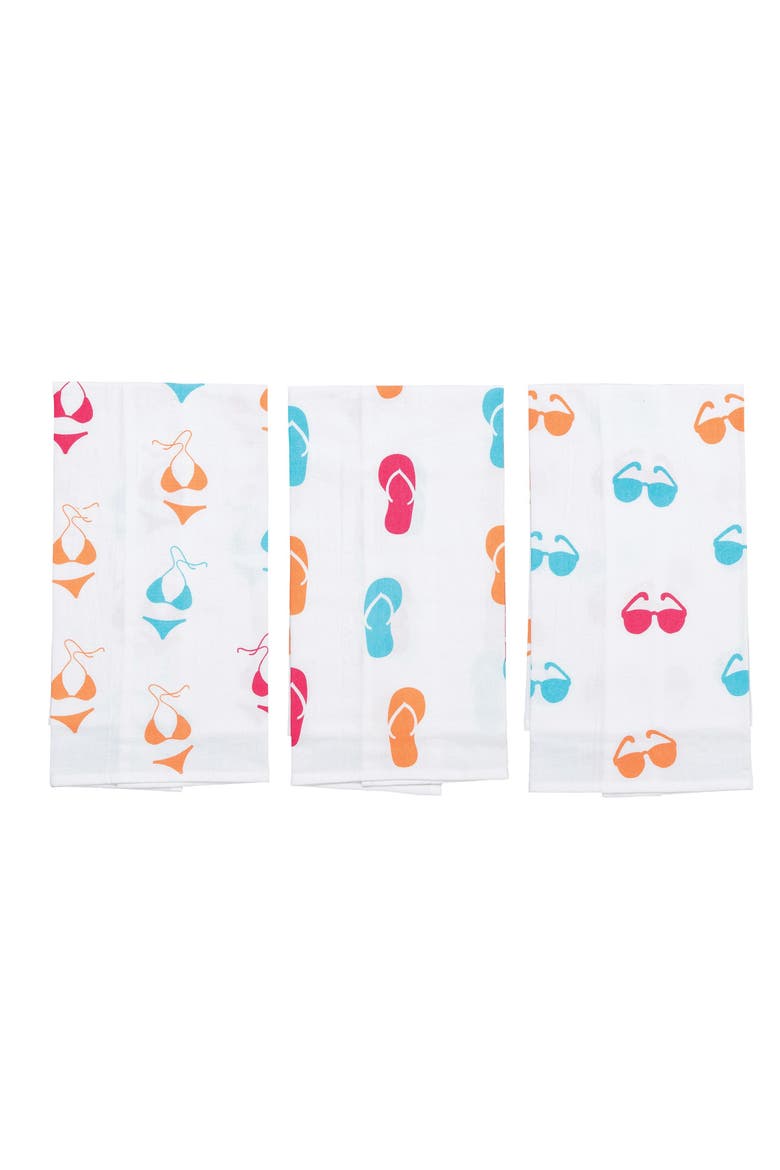 Flip Flop Printed Cotton Flour Sack Kitchen Dishtowel Set of 3 Decor, Main, color, White