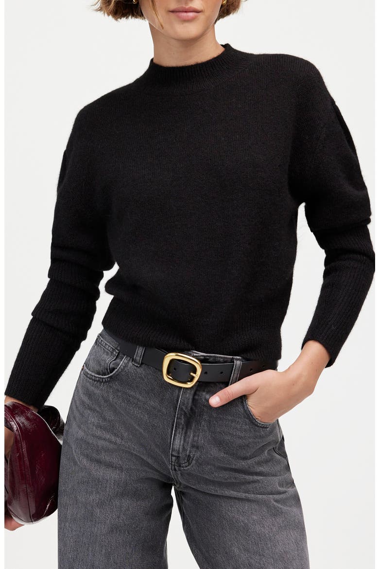 Mock Neck Puff Sleeve Alpaca Blend Sweater, Main, color, TRUE BLACK