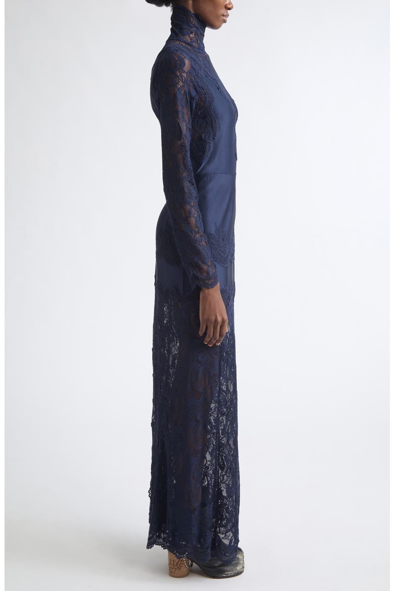 Long Sleeve Lace & Jersey Turtleneck Dress, Alternate, color, DEEP NAVY