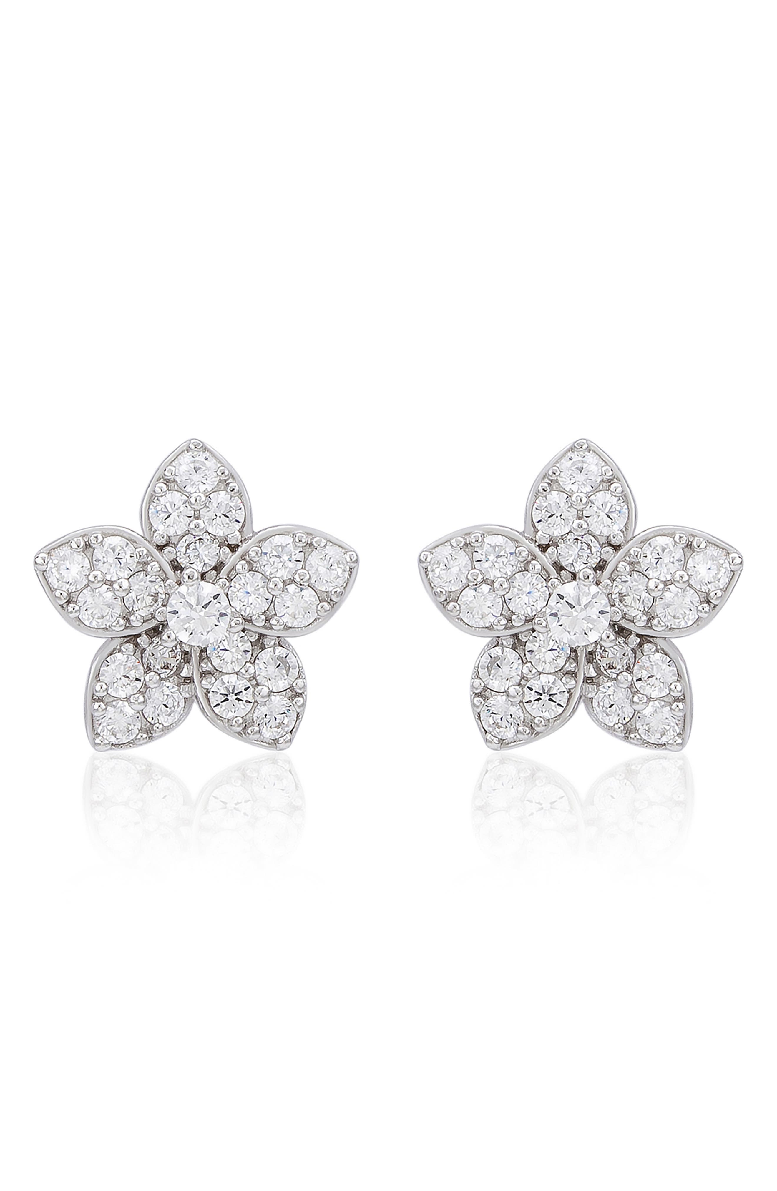 SUZY LEVIAN Pavé Cubic Zirconia Flower Stud Earrings