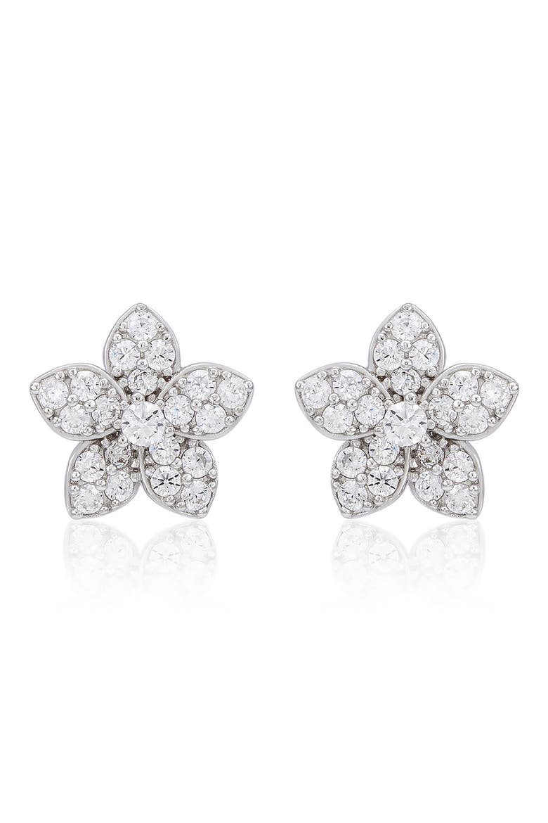 Pavé Cubic Zirconia Flower Stud Earrings, Main, color, WHITE