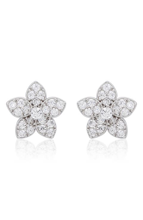 Pavé Cubic Zirconia Flower Stud Earrings