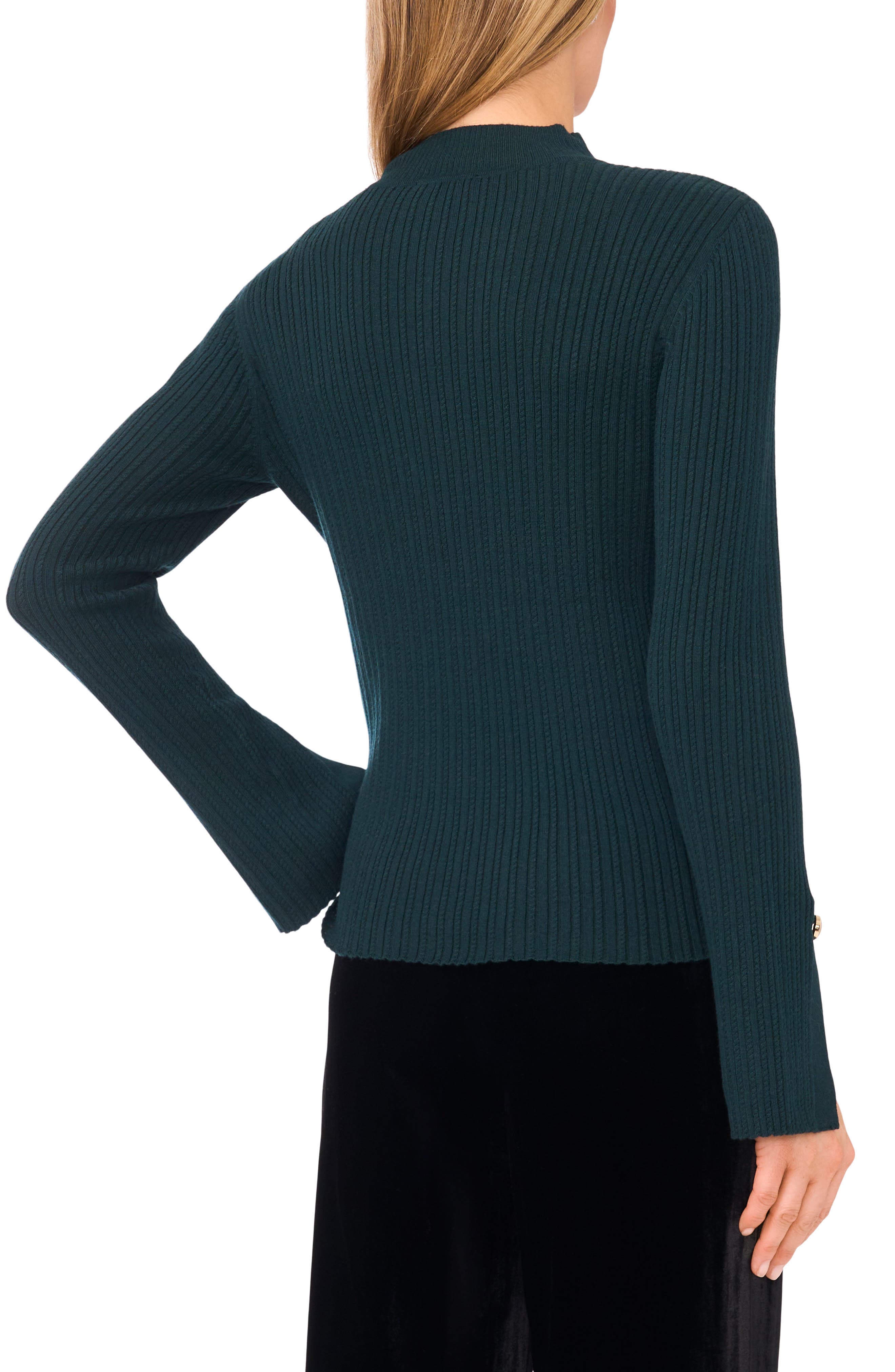 Mock Neck Split Cuff Ribbed Sweater - image 2