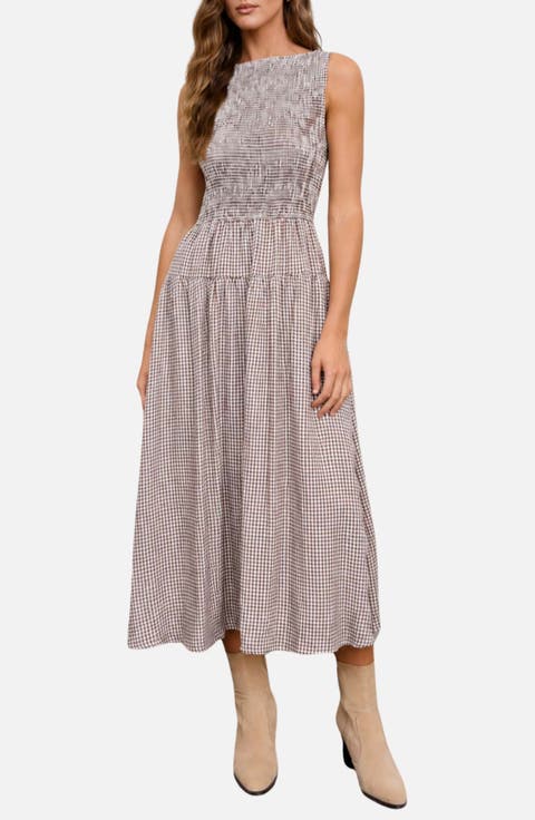 Gingham Smocked Midi Dress