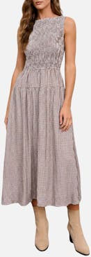 Blu Pepper Gingham Smocked Midi Dress
