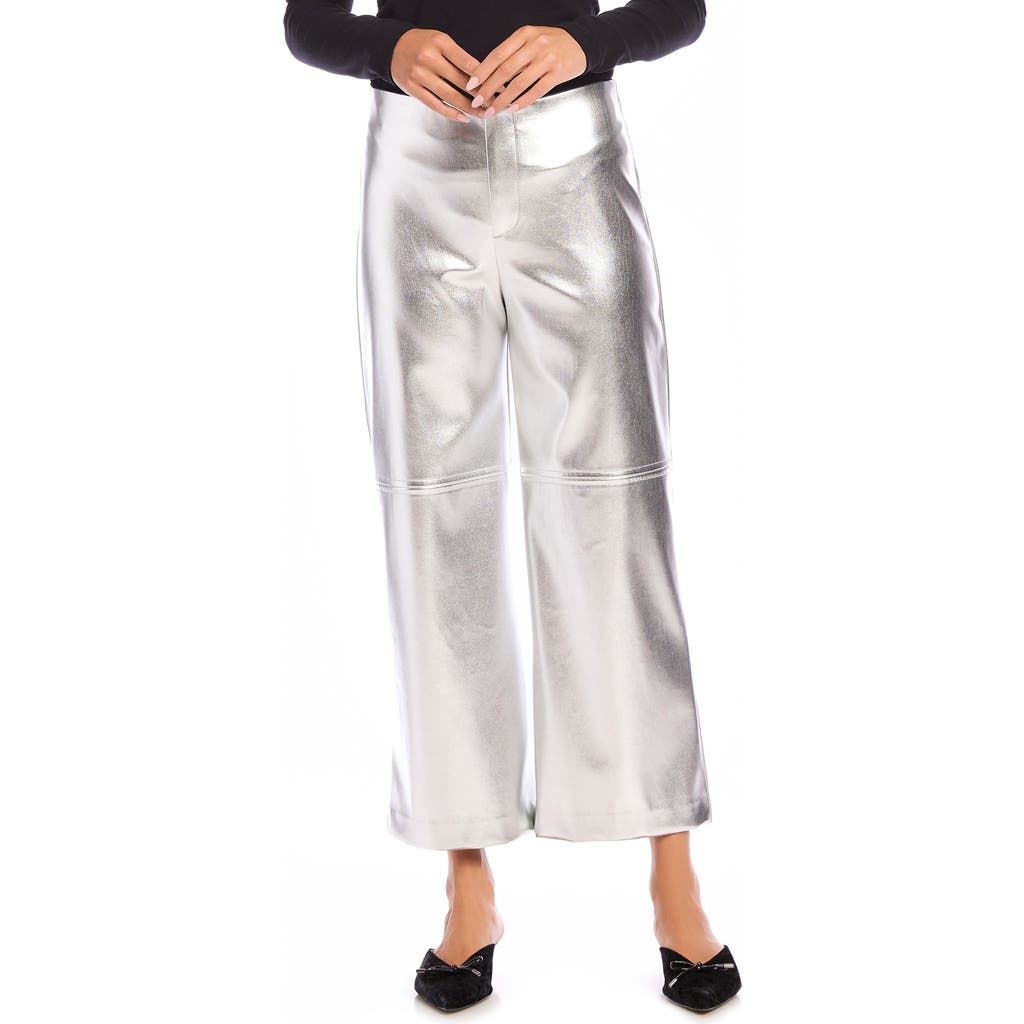 Shop Fifteen Twenty Crop Wide Leg Metallic Faux Leather Pants In Metallic Silver