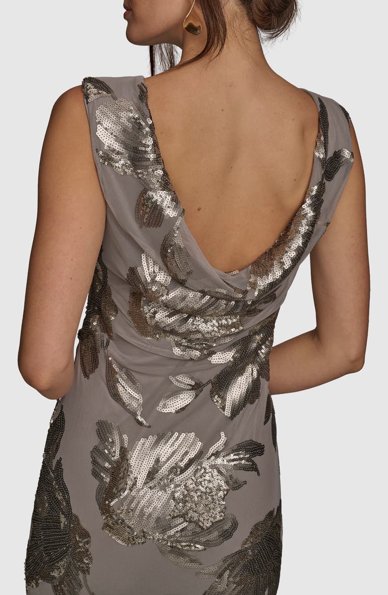Donna Karan New York Sequin Floral Sleeveless Gown, Alternate, color, Dark Clay