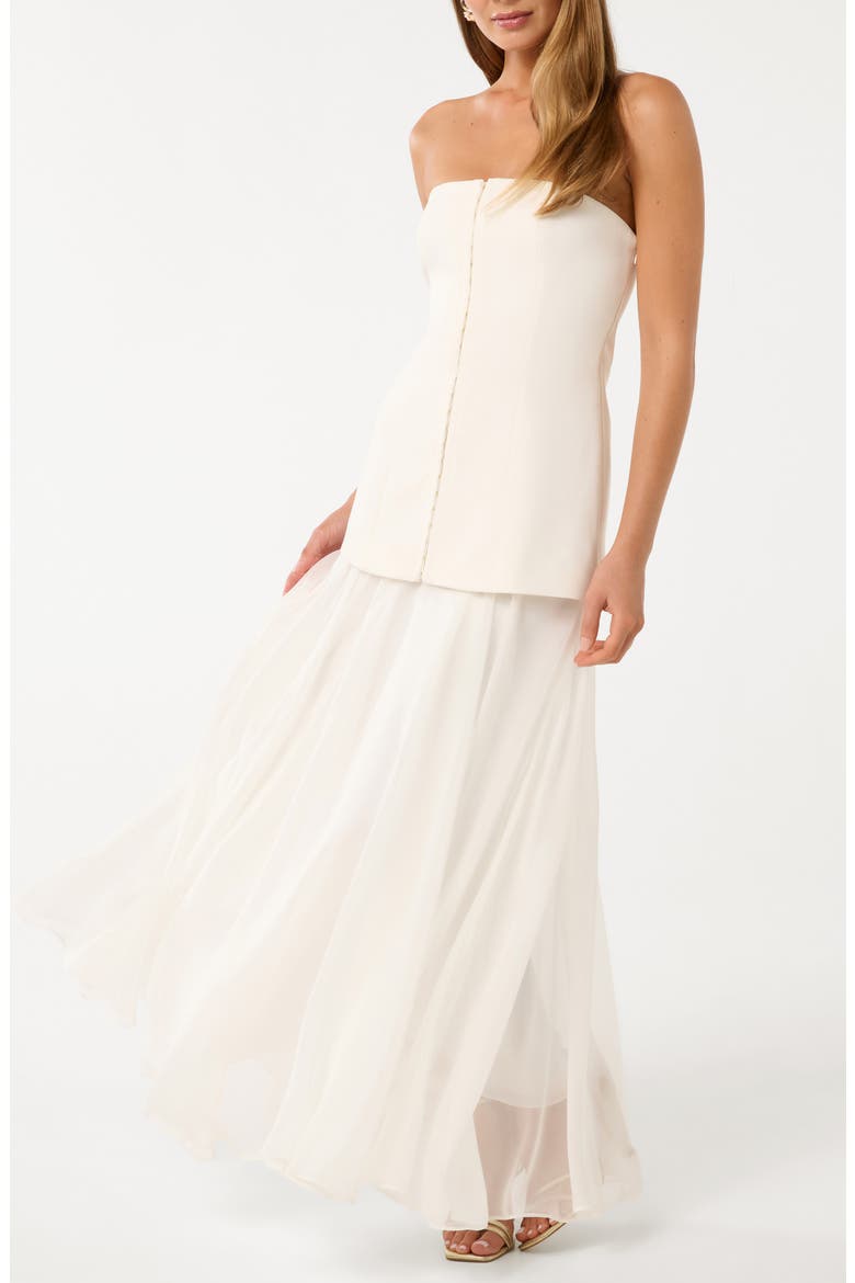 Mixed Media Strapless Dress, Main, color, CREAM