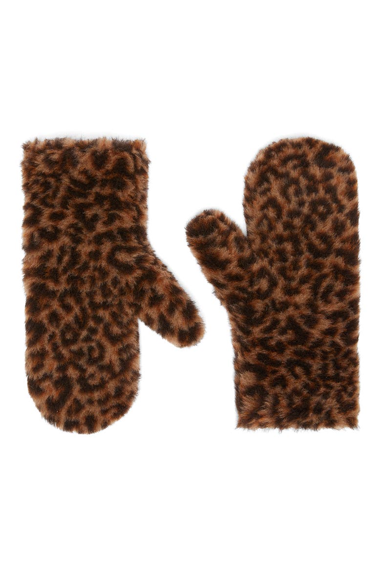 Leopard Print Alpaca, Virgin Wool & Silk Mittens, Main, color, BEIGE