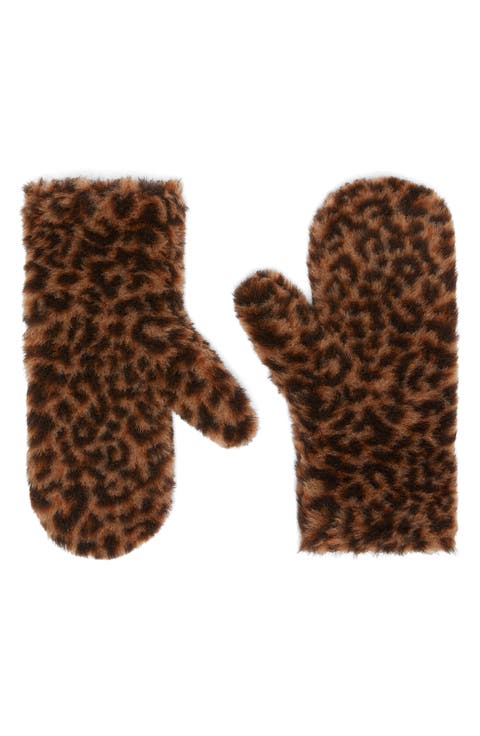Leopard Print Alpaca, Virgin Wool & Silk Mittens