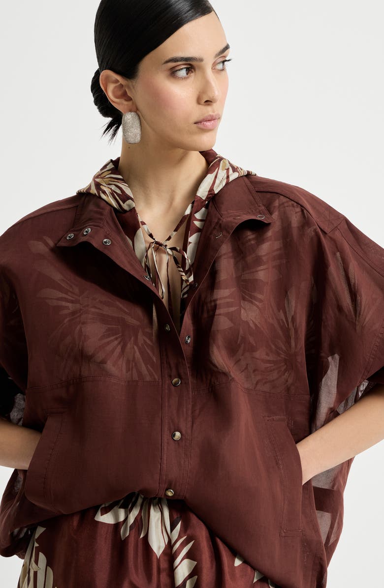 Brunello Cucinelli Cotton organza outerwear jacket, Alternate, color, Bordeaux