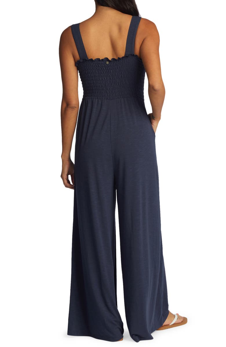 Roxy Just Passing By Smocked Square Neck Wide Leg Jumpsuit, Alternate, color,