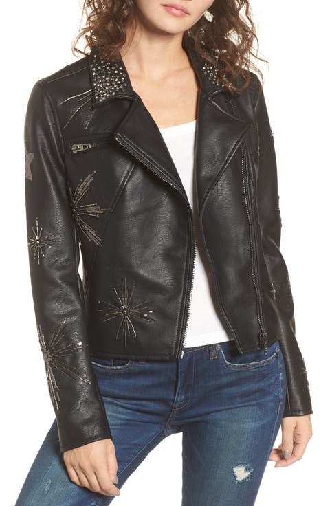 Embellished Faux Leather Moto Jacket