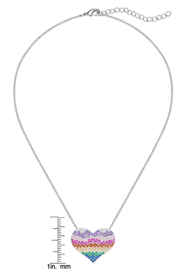 Kids' Rainbow Cubic Zirconia Heart Pendant Necklace, Alternate, color, MULTI SILVER
