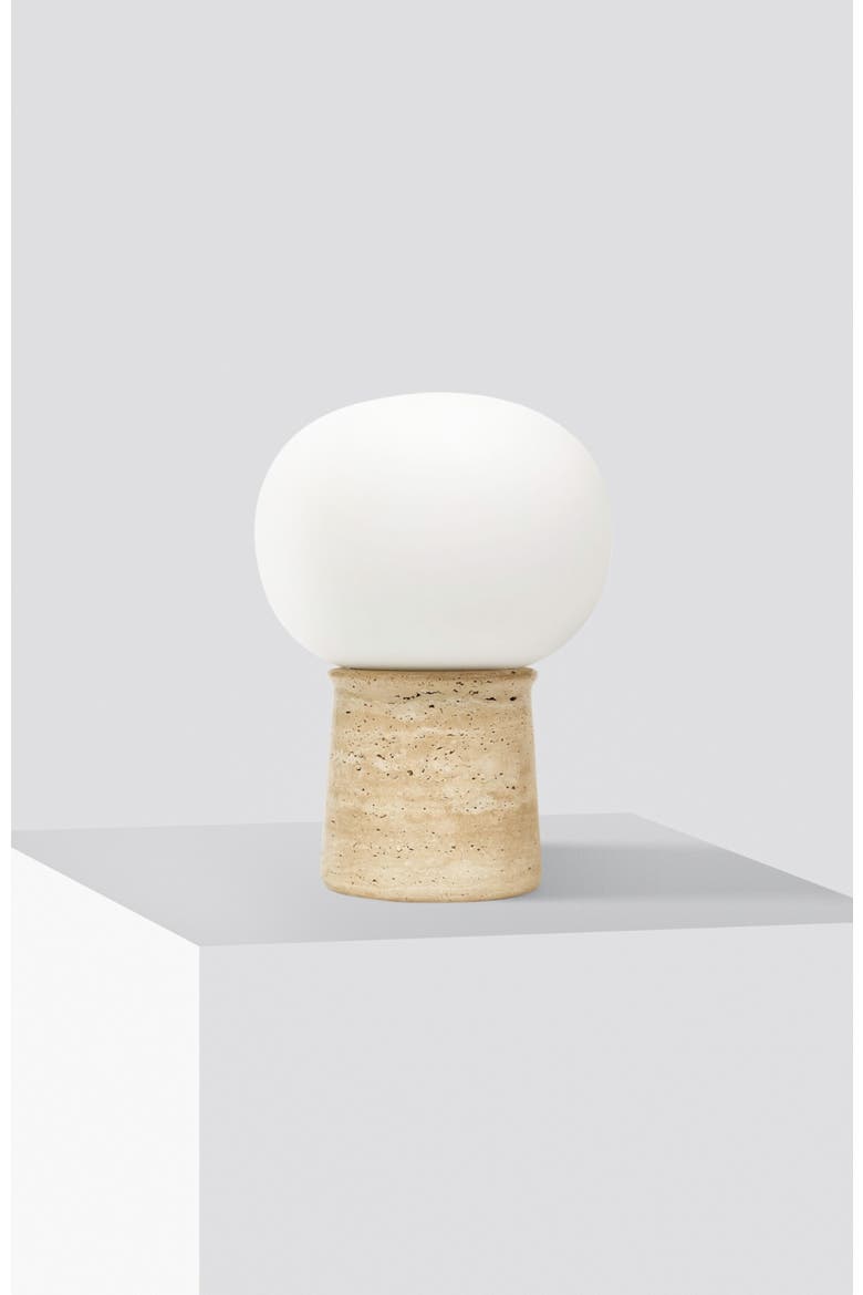 Neptune 12" LED Table Lamp With Natural Travertine Stone Base, Main, color, Tan
