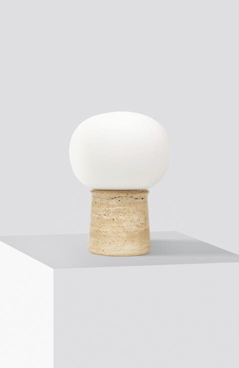 Neptune 12" LED Table Lamp With Natural Travertine Stone Base