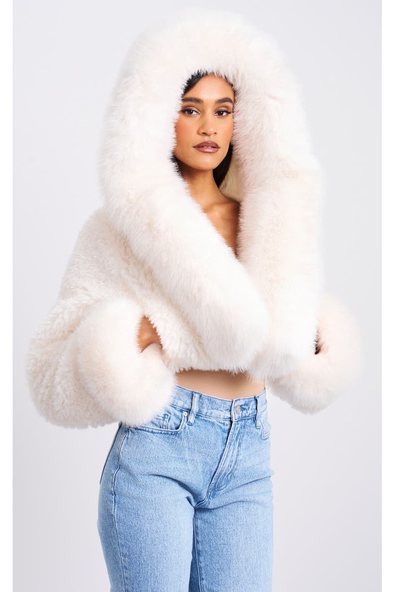 Kali Statement Cropped Faux Fur Hoodie Jacket, Main, color, White