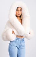 Miss Circle Kali Statement Cropped Faux Fur Hoodie Jacket