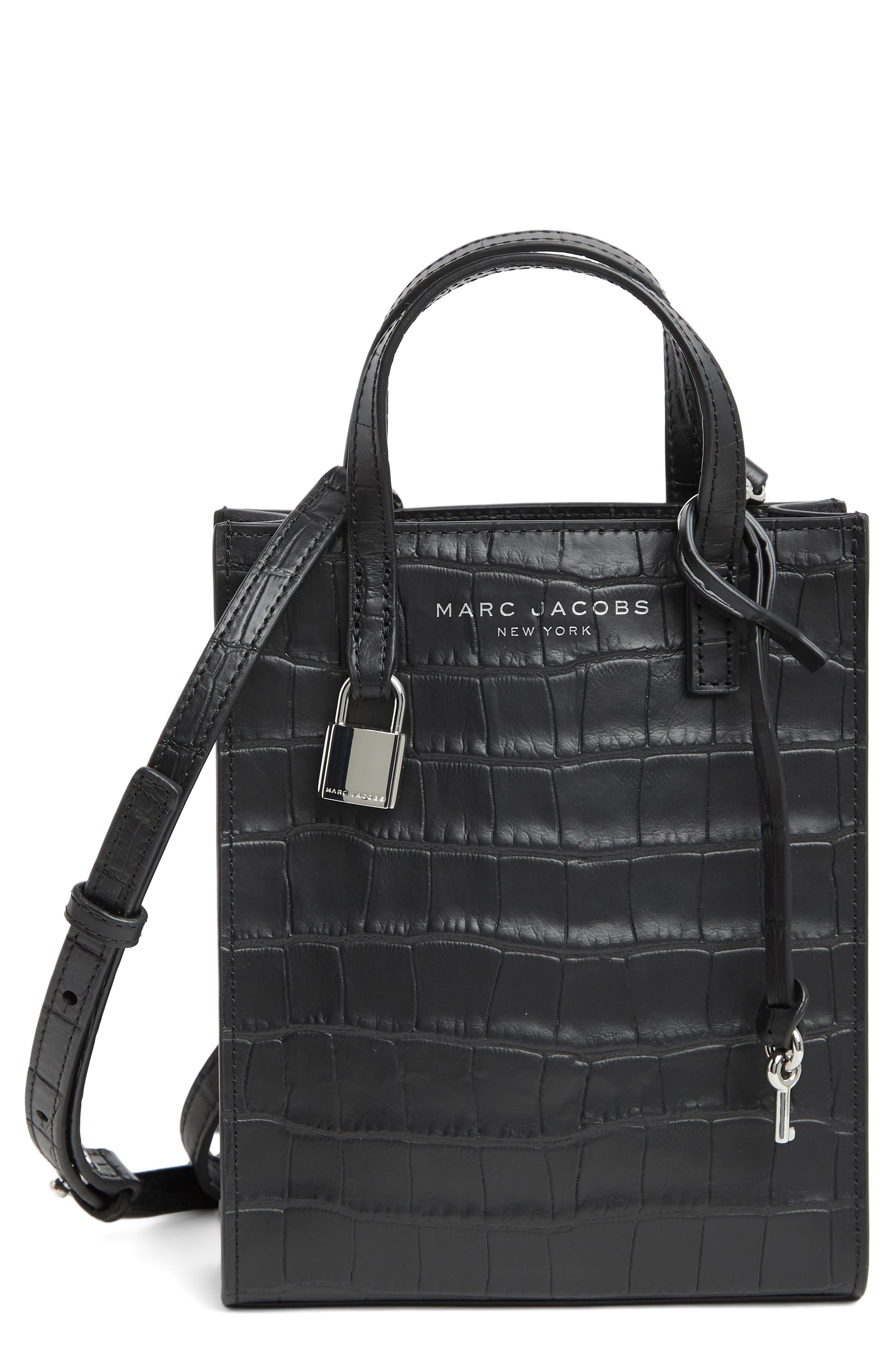 Marc Jacobs Micro Tote Croc Embossed Leather Crossbody Bag, Main, color, 
