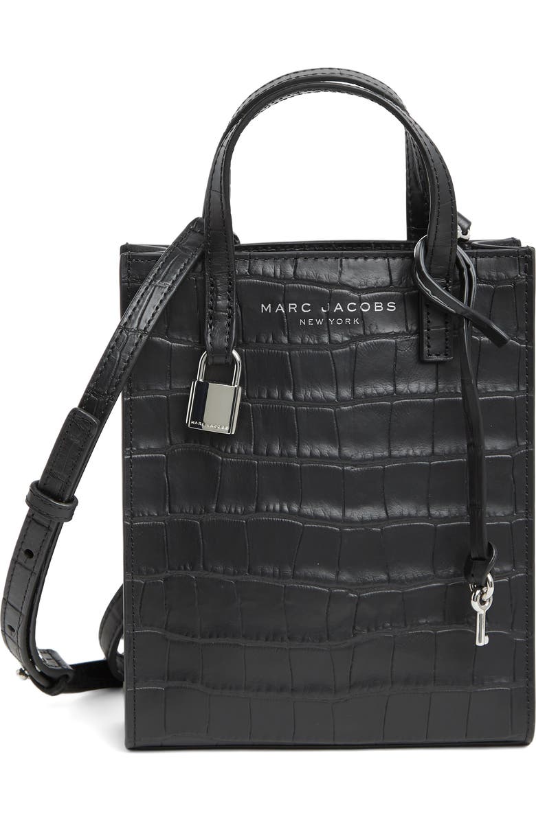 Marc Jacobs Micro Tote Croc Embossed Leather Crossbody Bag, Main, color,