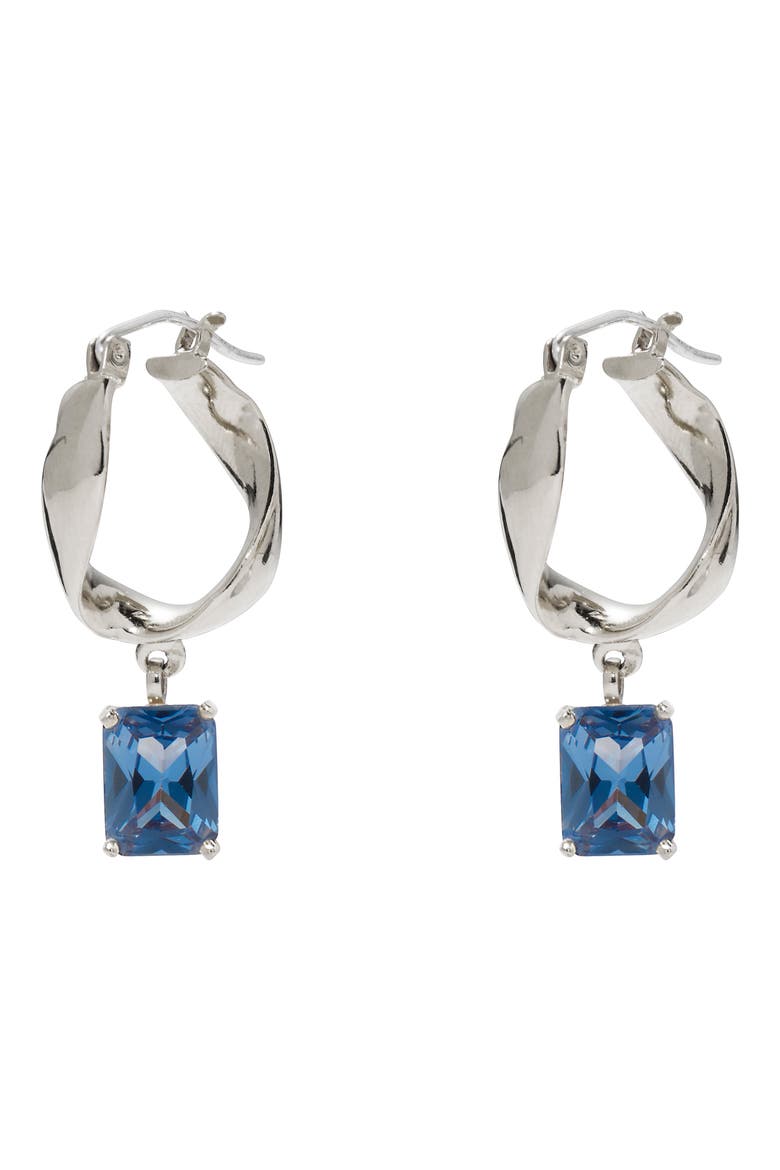 Infinity Hoop Earrings, Main, color, SILVER/ BLUE ZIRCON