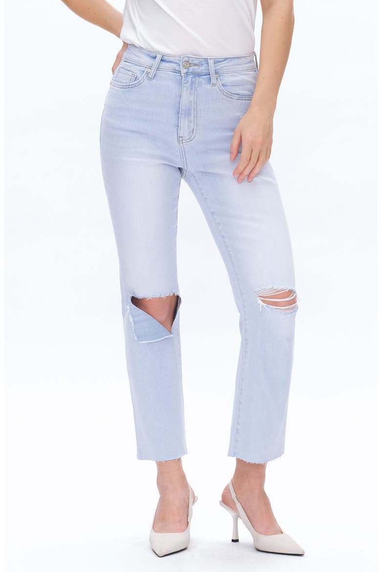 Raw Hem Ripped High Waist Straight Leg Jeans, Alternate, color, SKY BLUE