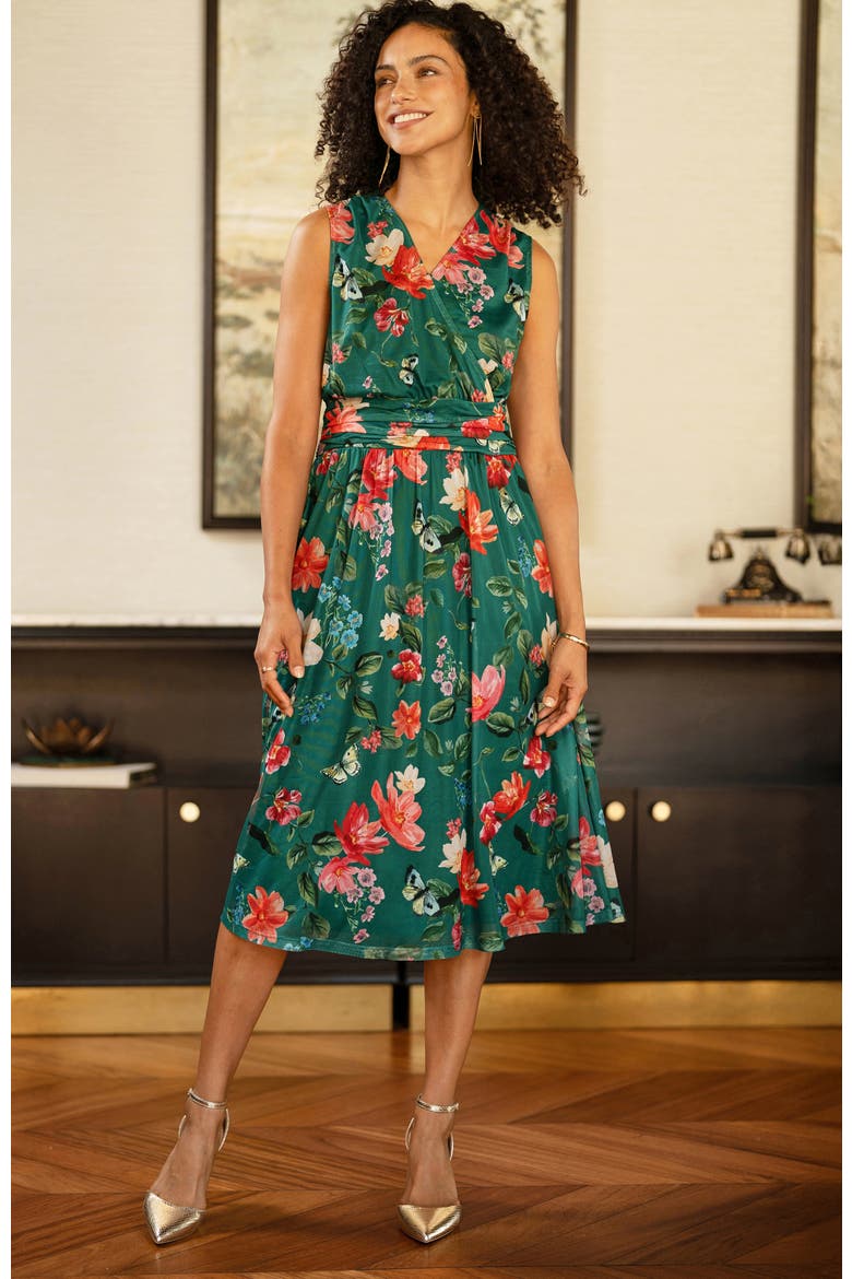 Floral Print Mesh Stretch Midi Dress, Alternate, color, Green