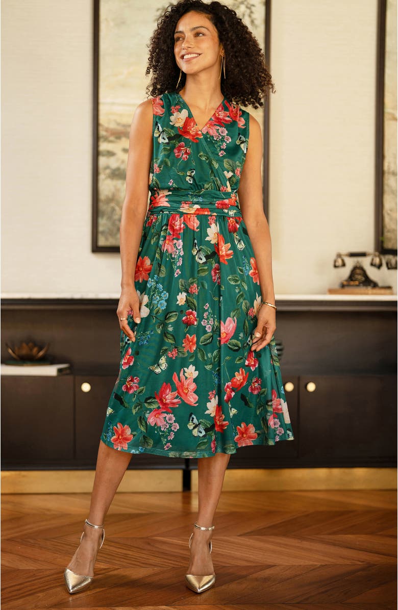 Yumi Floral Print Mesh Stretch Midi Dress, Alternate, color, Green