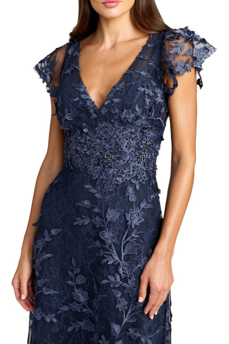 Petite Floral Embroidered Lace Flutter Sleeve Gown, Alternate, color, Midnight