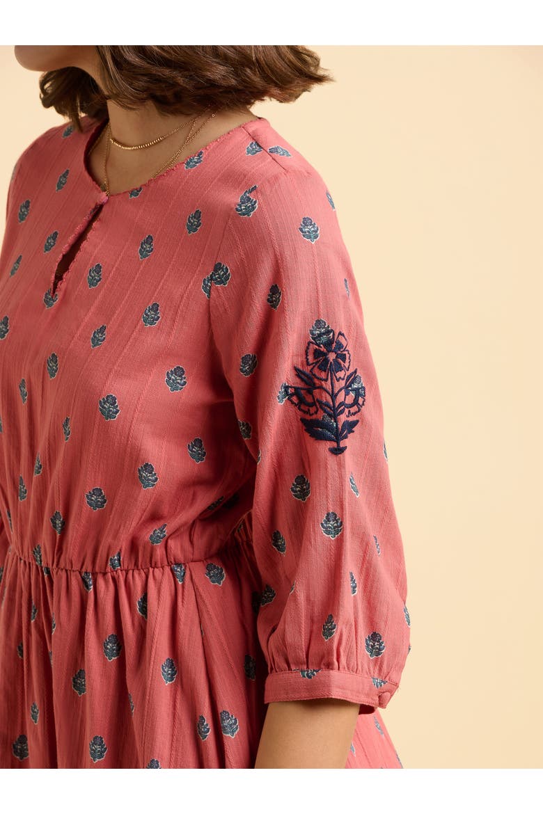 Rolling 3/4 Sleeve Round Neck Midi Dress, Alternate, color, Pink