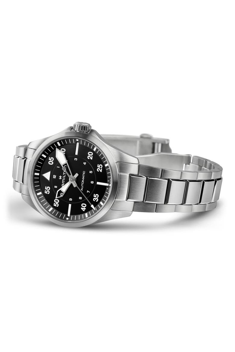 Khaki Aviation Pilot Automatic Bracelet Watch, 36mm, Alternate, color, BLACK