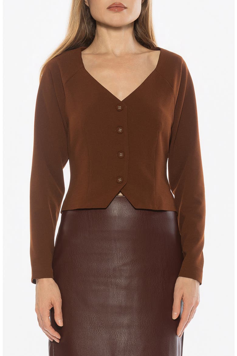 Delyra Back Belt Front Button Crop Top, Main, color, BROWN