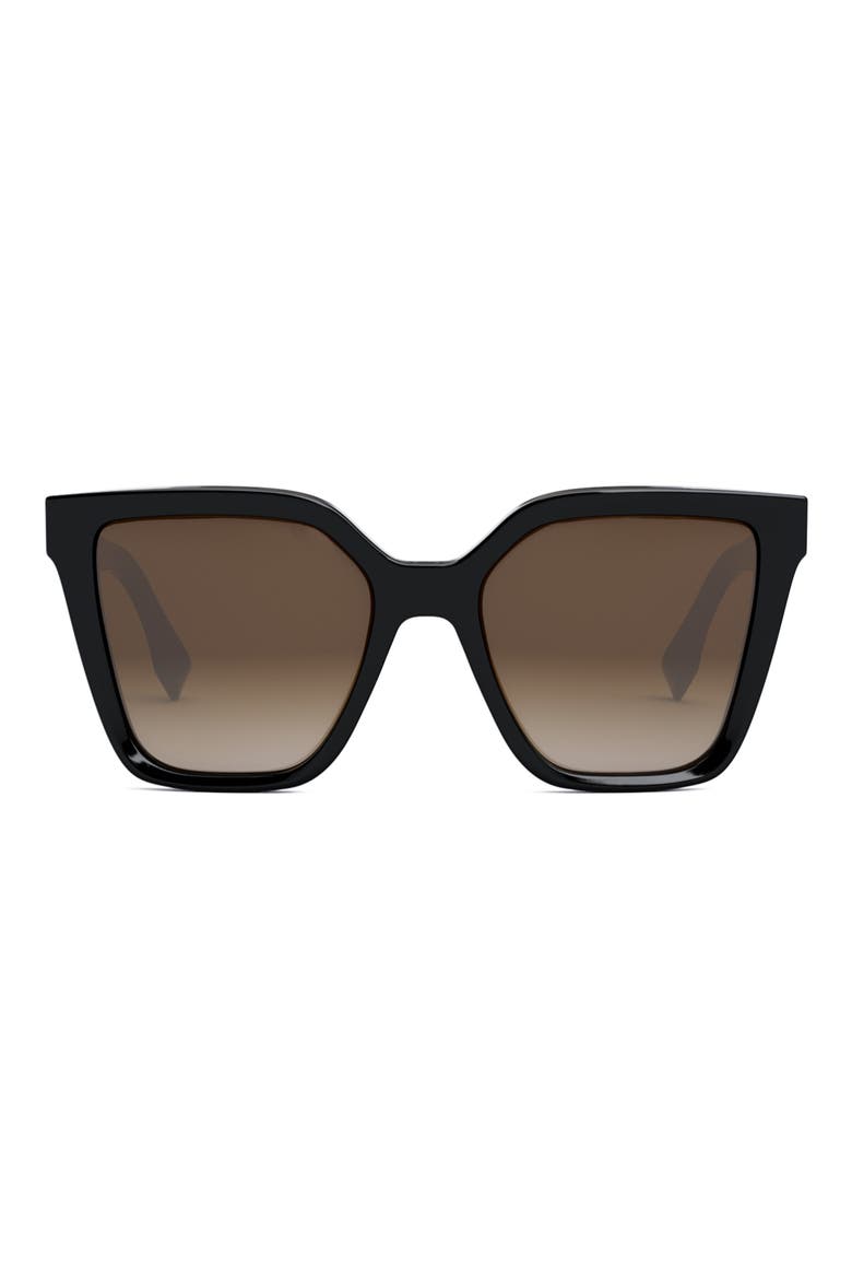 'Fendi Lettering 55mm Geometric Sunglasses, Main, color, SHINY BLACK / GRADIENT BROWN