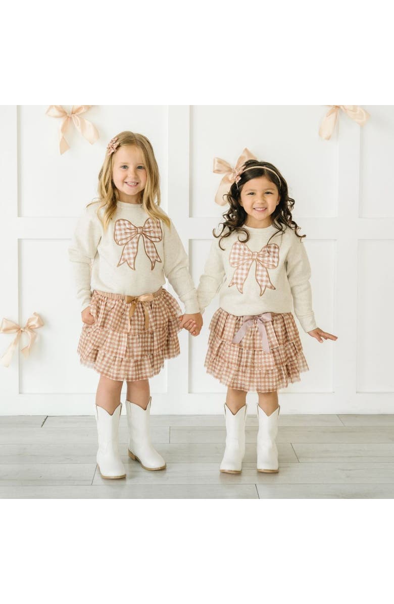 Sweet Wink Gingham Bow Patch Sweatshirt, Alternate, color, Natural