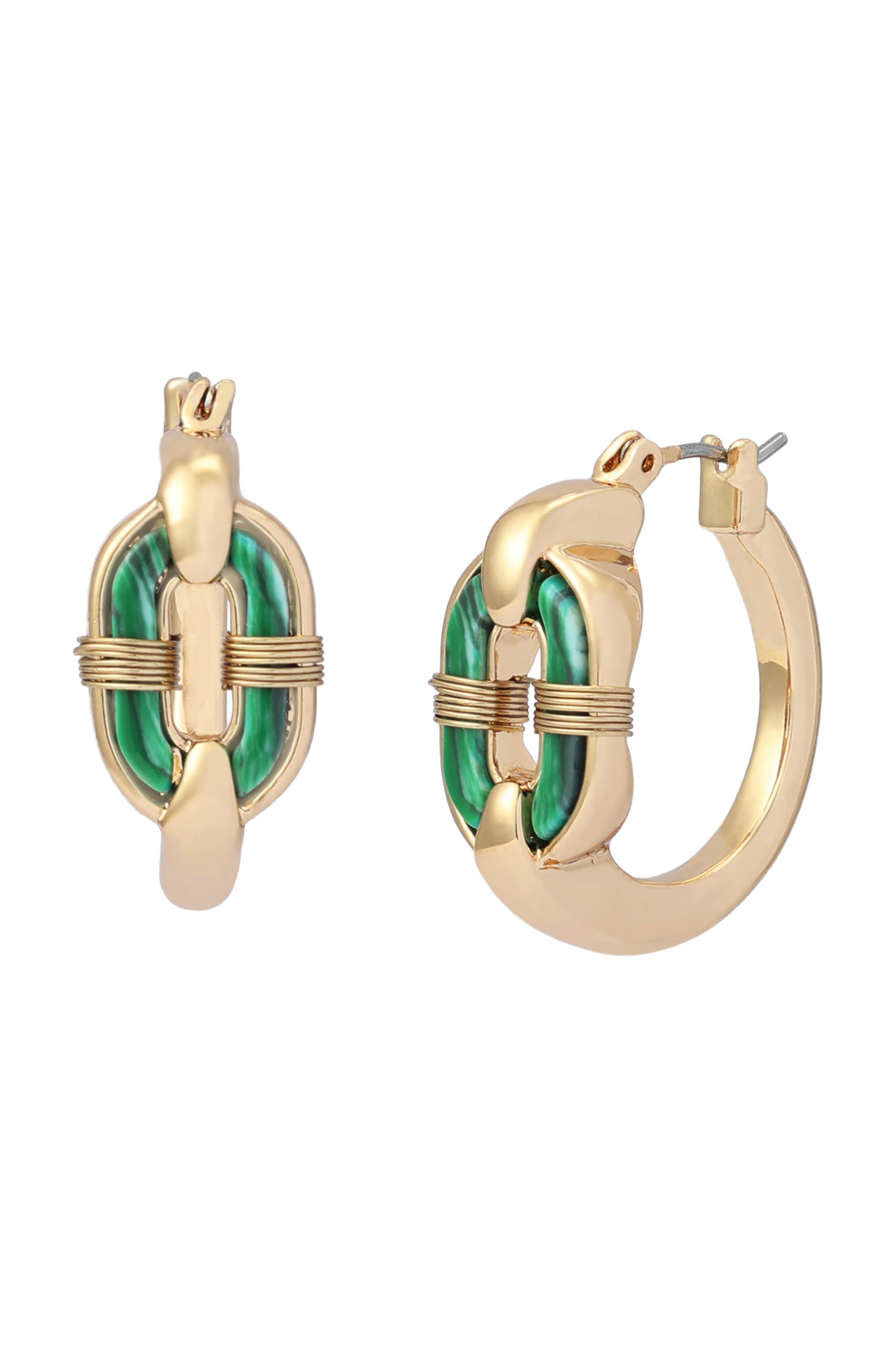 Robert Lee Morris Reconstituted Malachite Huggie Earrings In Green