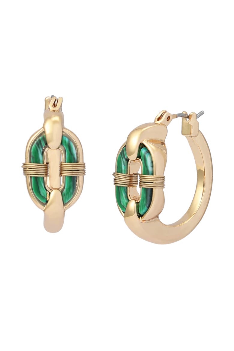 Reconstituted Malachite Huggie Earrings, Main, color, GREEN