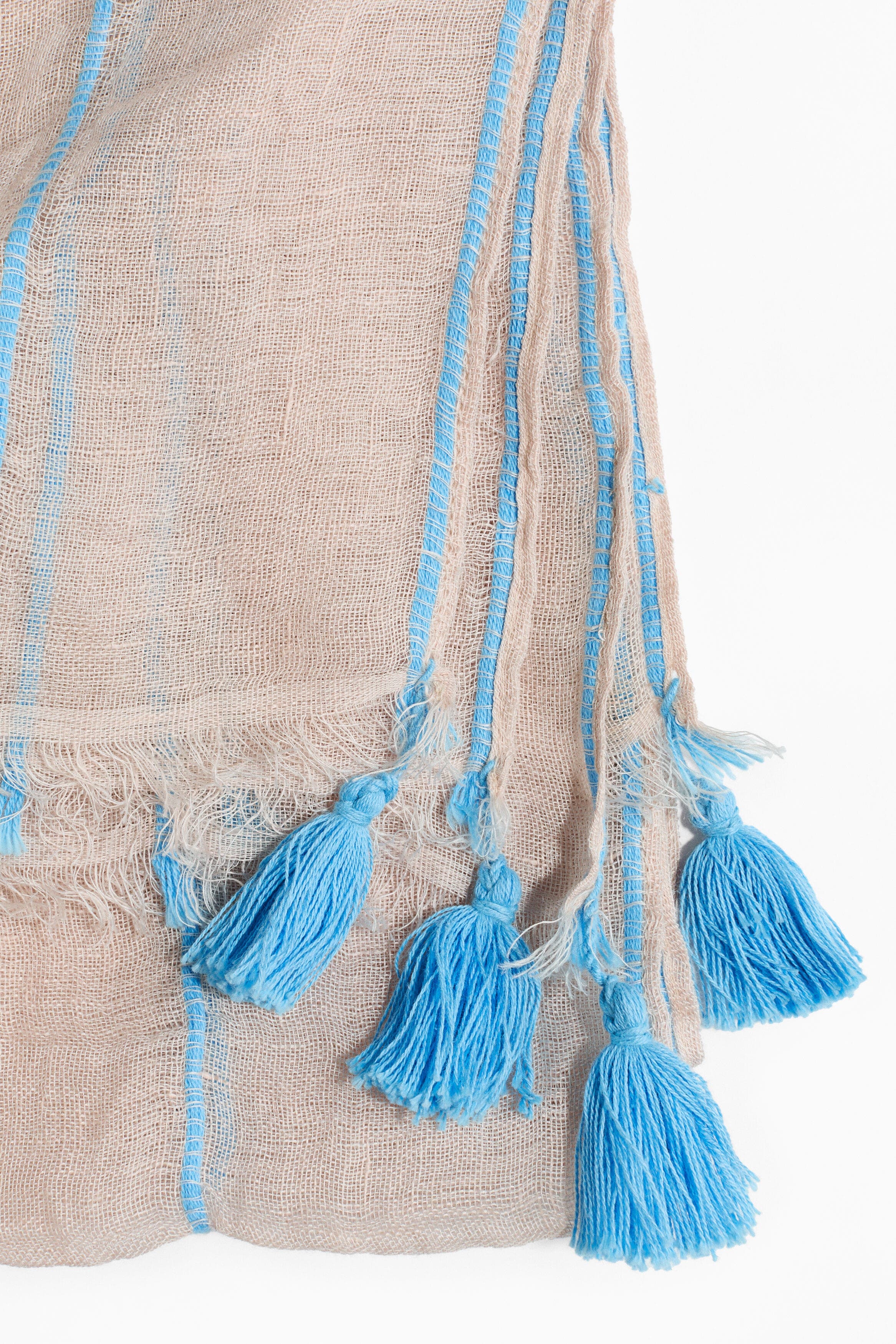 H&M Linen Scarf, Alternate, color, Light Beige/Light Blue